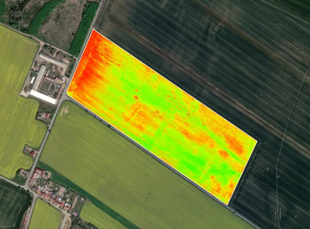 NDVI snímek pozemku z dronu