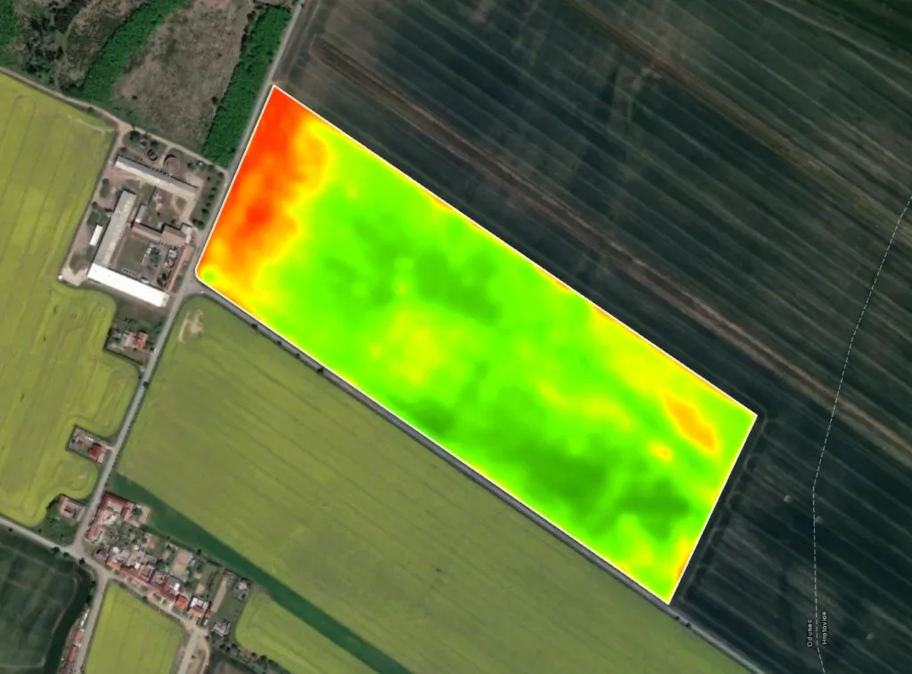 Satelitní vrstva NDVI nad pozemkem